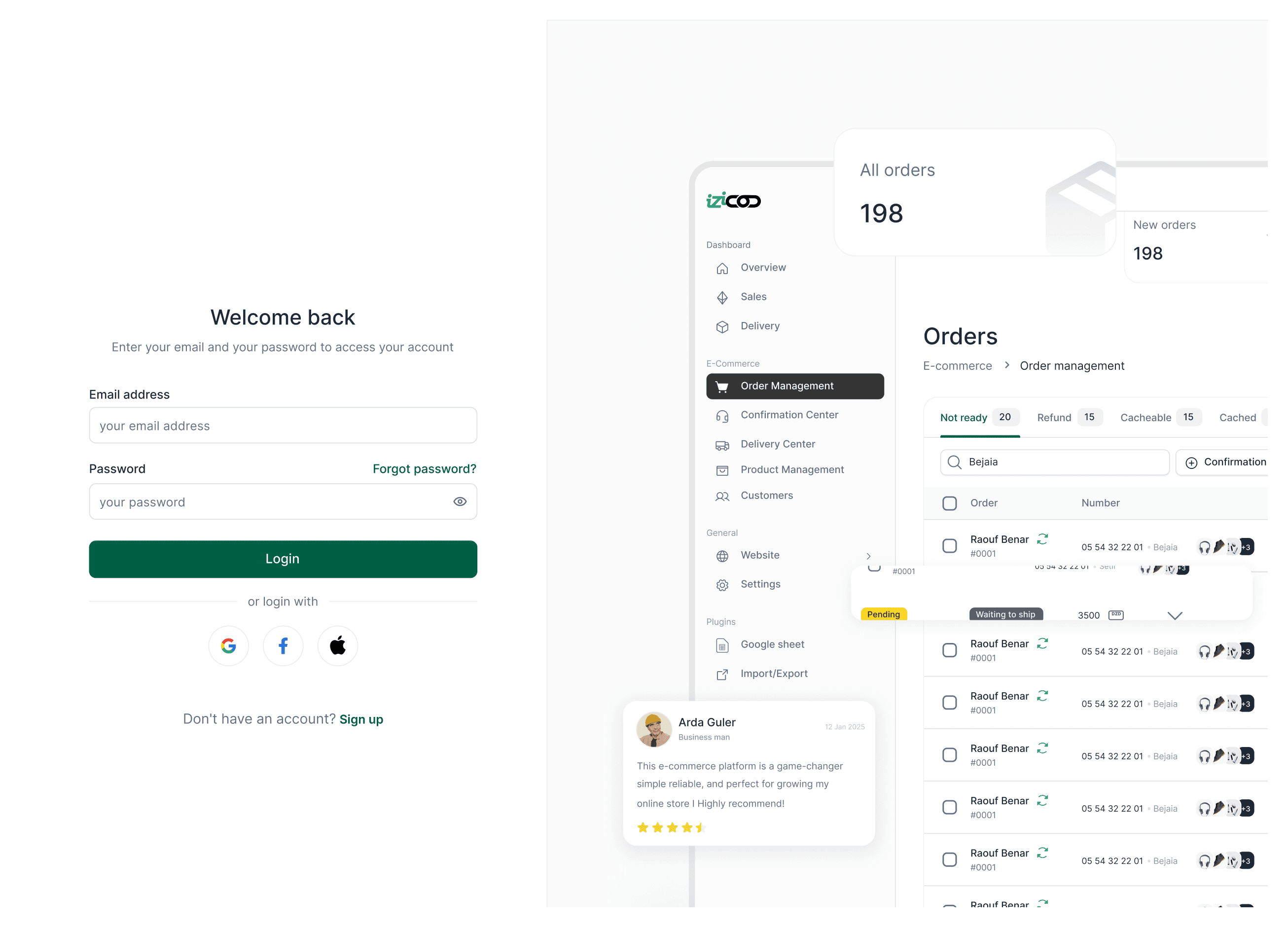 iziCod order management dashboard